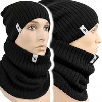 KOMPLET MĘSKI CZAPKA + KOMIN + RĘKAWICZKI DOTYKOWE ciepły zimowy PL CZARNY