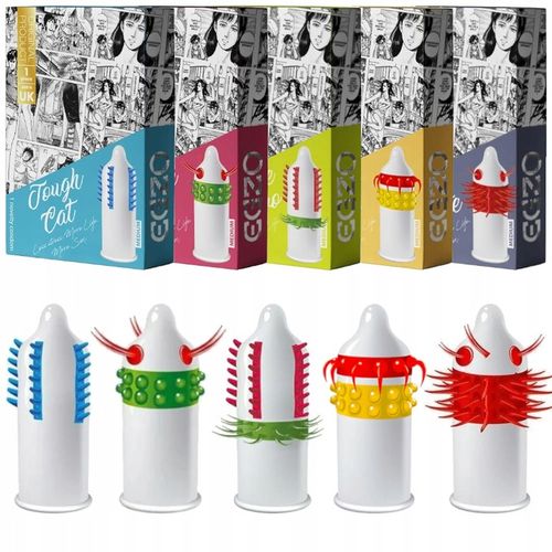 ZESTAW 5 szt. PREZERWATYWA EGZO - INTENSYWNA STYMULACJA, KOLCE, WĄSY na Arena.pl