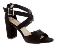 Sandały zamszowe na obcasie słupku 8,5 cm. czarne Rozmiar obuwia - 40, Długość wkładki [cm]: - 26,00 cm.