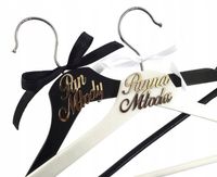 Wieszaki Panna Młoda Pan Młody napis złote lustro komplet wieszaków ślubny