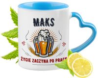 Dla Maksa Kubek Błękitny Z Uszkiem W Kształcie Serca Na Prezent Z Nadrukiem