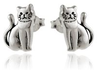 Delikatne oksydowane srebrne kolczyki celebrytki kot kotek cat mruczek pupil srebro 925 K2889