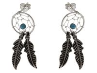 Delikatne wiszące oksydowane srebrne kolczyki łapacz snów dreamcatcher turkus srebro 925 K2771