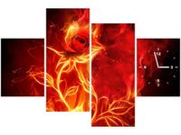 120CM 80CM ZEGAR 4 ELEM PŁOMIENISTA RÓŻA OBRAZ ŚCIENNY