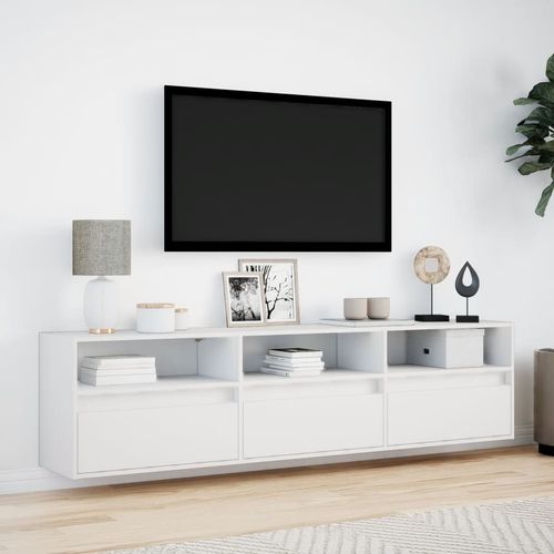 Ścienna szafka pod TV, z LED, biała, 180x31x45 cm na Arena.pl
