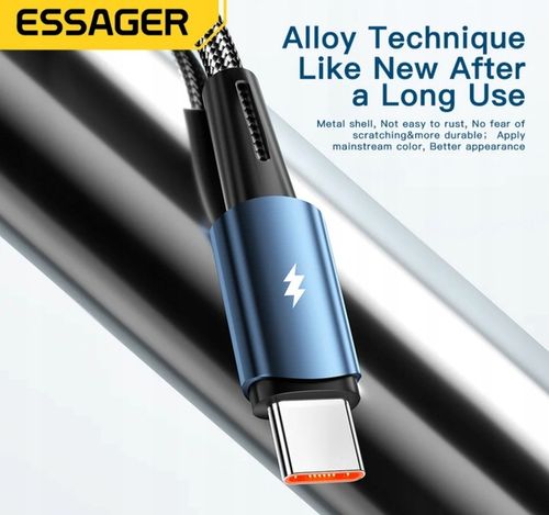 Kabel 2 metry czarny Essager USB A do USB-C 6A SZYBKIE ŁADOWANIE 120W 6A 2M na Arena.pl