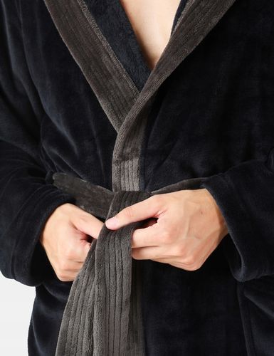 Szlafrok męski z kapturem ciepły miękki 2 kieszenie LA-221 Czarny XXL na Arena.pl