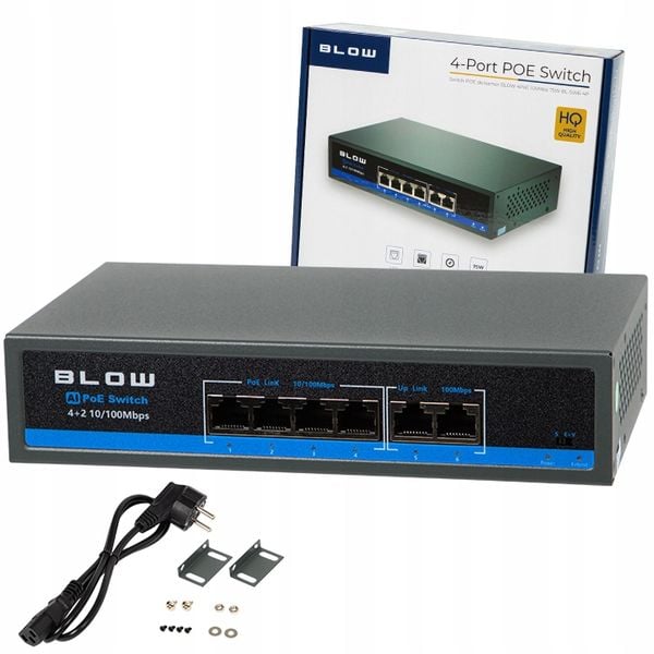 SWITCH POE DO KAMER 4xPOE 100Mbps 2xUpLINK 75W BLOW Extend mode zdjęcie 1