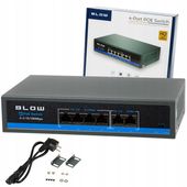 SWITCH POE DO KAMER 4xPOE 100Mbps 2xUpLINK 75W BLOW Extend mode