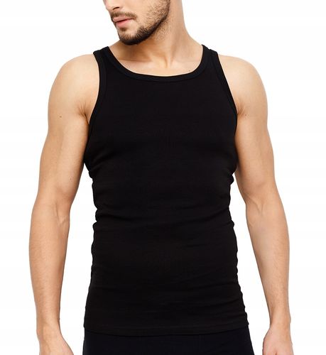 PODKOSZULKA KOSZULKA MĘSKA 100% BAWEŁNA PRĄŻKOWANA CZARNA OKRĄGŁY - 3XL na Arena.pl