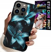 ETUI DO IPHONE 15 PRO - TURKUSOWE LILIE KWIATY OBUDOWA + SZKŁO