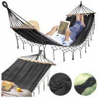 HAMAK OGRODOWY BOHO MAKRAMOWY DRĄŻEK PAŁĄK JEDNOOSOBOWY POKROWIEC GRAFIT