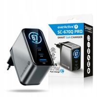 Ładowarka sieciowa everActive GaN SC-670Q 1x USB, 2x USB-C PD QC4+ 67W czar