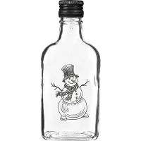 Butelka 200 ml z zakrętką, nadruk Świąteczny Bałwanek, 1szt.