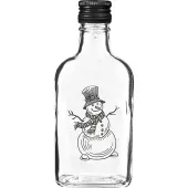 Butelka 200 ml z zakrętką, nadruk Świąteczny Bałwanek, 1szt.