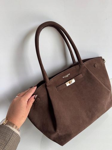 Torebka Flora&Co duża czekoladowa zamsz eco zamszowa ciemny brązowa shopper na Arena.pl