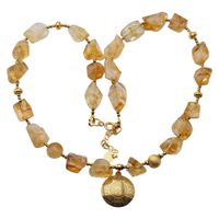 Naszyjnik z aztecką blaszką - Cytryn i srebro złocone