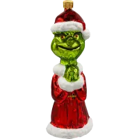 Bombka choinkowa szklana: Grinch w płaszczu Mikołaja: błyszczący