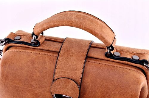 Torebka BRĄZOWA Kuferek Zamsz Skórka Pojemna Damska zatrzask na Arena.pl