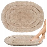 DYWANIK ŁAZIENKOWY BEŻOWY ANTYPOŚLIZGOWY MIĘKKI CHŁONNY MATA OWAL 40x60CM