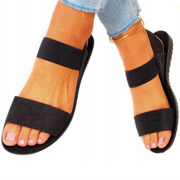 SANDAŁY DAMSKIE SPORTOWE NA GUMIE CZARNE NA LATO zdjęcie 6