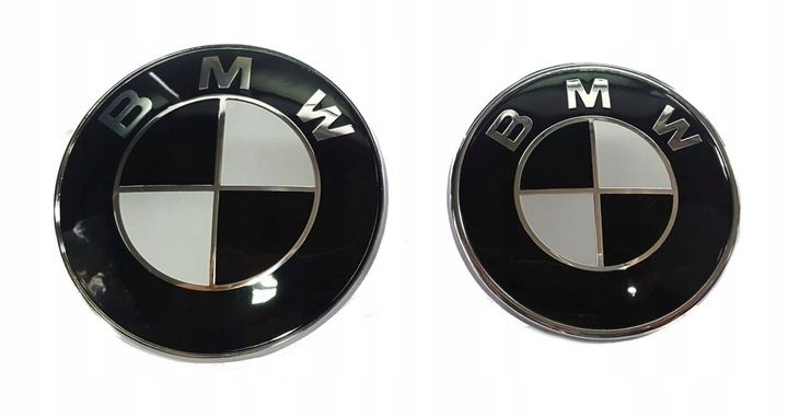 BMW EMBLEMAT Znaczek przód tył CZARNY KOMPLET 82mm +74mm E46 E60 F10 X3 X5 zdjęcie 1