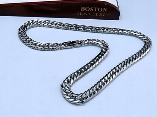 GRUBY SREBRNY ŁAŃCUCH ŁAŃCUSZEK MĘSKI NA SZYJĘ STAL CHIRURGICZNA 316L 9 MM na Arena.pl