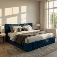 ŁÓŻKO TAPICEROWANE 160x200 ŁÓŻKO PODWÓJNE PREMIUM Z POJEMNIKIEM GRANATOWE