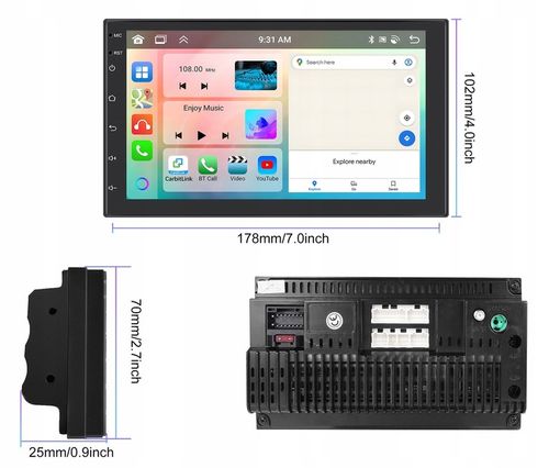 RADIO SAMOCHODOWE 2 DIN ANDROID AUTO CARPLAY 6GB/128GB ANDROID WIFI RDS DSP na Arena.pl