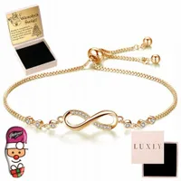 BRANSOLETKA DAMSKA ZŁOTA KRYSZTAŁY NIESKOŃCZONOŚĆ CELEBRYTKA Z GRAWEREM 585