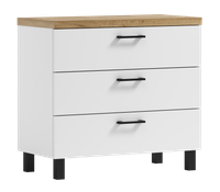 Komoda Nela 80 z 3 szufladami blat 32 biały/dąb craft złoty  (W3)