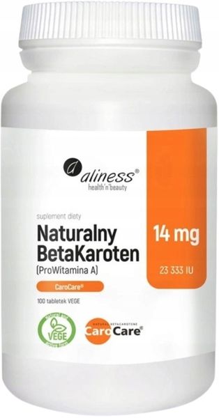 Naturalny Beta Karoten Aliness Pro Witamina 100tab Pigmentacja skóry Wzrok zdjęcie 1