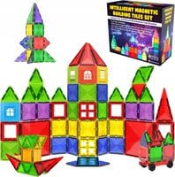MAGNETYCZNE KLOCKI PŁYTKI ZESTAW 57 ELEMENTÓW ZABAWKA EDUKACYJNA MONTESSORI