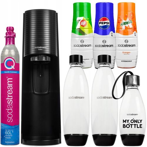 SATURATOR DO WODY SODASTREAM TERRA CZARNY 3 BUTELKI + 3 SYROPY + CYLINDER na Arena.pl