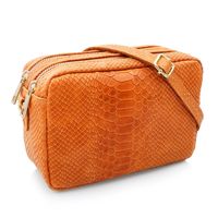 VERA PELLE torebka skórzana listonoszka kroko z paskiem V401 pomarańczowa