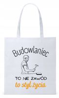 Dla Budowlańca Prezent Torba Eco Biała Shopper Z Nadrukiem Ze Zdjęciem