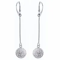 ELEGANCKI DŁUGIE WISZĄCE SREBRNE KOLCZYKI KULKI 14MM KRYSZTAŁ CRYSTAL BEADS