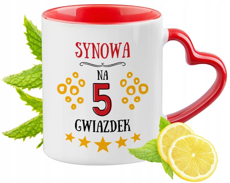 Dla Synowej Kubek Czerwony Z Uszkiem W Kształcie Serca Na Prezent zdjęcie 1