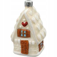 Bombka choinkowa ręcznie malowana - Domek z serduszkami: kremowy