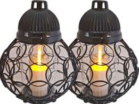 ZNICZ LAMPION ZESTAW 2 SZTUKI NA GRÓB KULA KÓŁKA CZARNY+ŚWIECA LED
