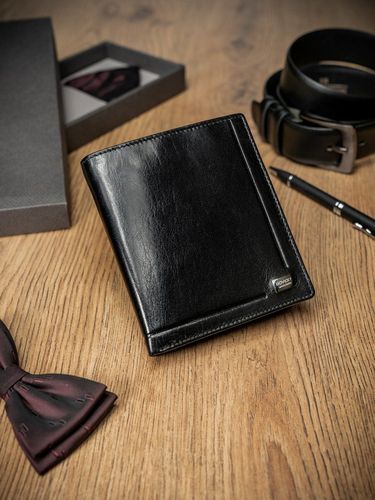 elegancki pionowy portfel męski bez zapięcia ze skóry naturalnej - rovicky na Arena.pl