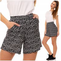 Damskie Szorty Kwiaty Gumka w Pasie Wiskoza Klasyczne Przewiewne MORAJ XL