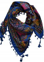 Nurtawar - chustka / apaszka z frędzlami kwiaty folk niebieska 34