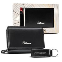 zestaw prezentowy: pojemny portfel damski i brelok ze skóry naturalnej