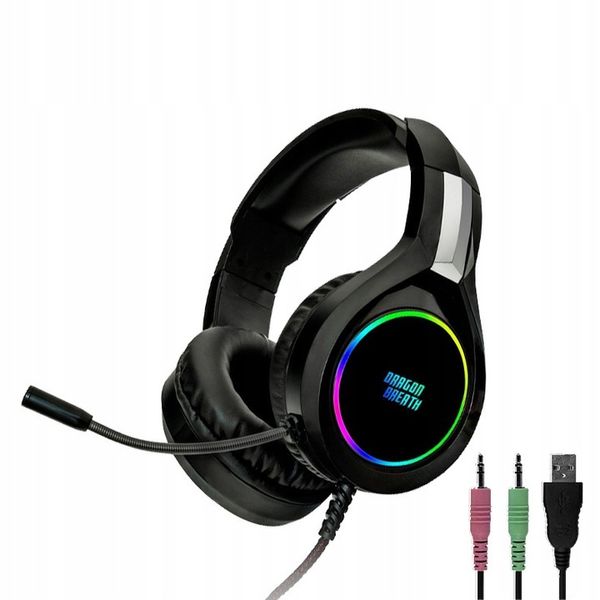 DRAGON BREATH PODŚWIETLANE SŁUCHAWKI NAUSZNE GAMINGOWE RGB Z MIKROFONEM zdjęcie 1