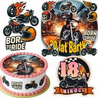 ZESTAW OPŁATEK NA TORT 20CM + 16 POSTACI - MOTOCYKL MOTOR + IMIĘ 15CM 18CM