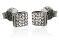 Eleganckie rodowane srebrne kolczyki celebrytki kwadraty białe cyrkonie srebro 925 K3023