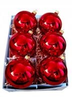 BOMBKI CHOINKOWE SZKLANE CZERWONY POŁYSK 8 cm.