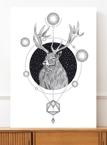 Plakat czarnobiały jeleń geometria 21x29,7 cm A4 na Arena.pl