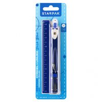 zestaw cyrkiel metalowy + linijka 15 cm dark blue starpak 561877